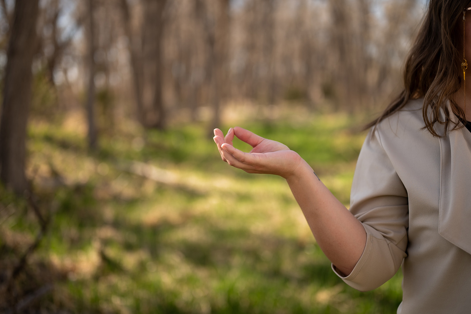 Ashley Allen practicing mindfulness in the woods